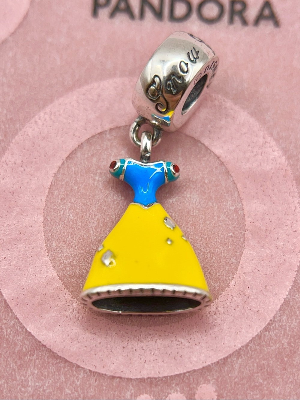 Pandora Disney Princess Snow White Dress Gown Yellow Blue Enamel Dangle Charm